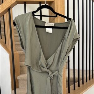 BHLDN green wrap satin dress - bridesmaid